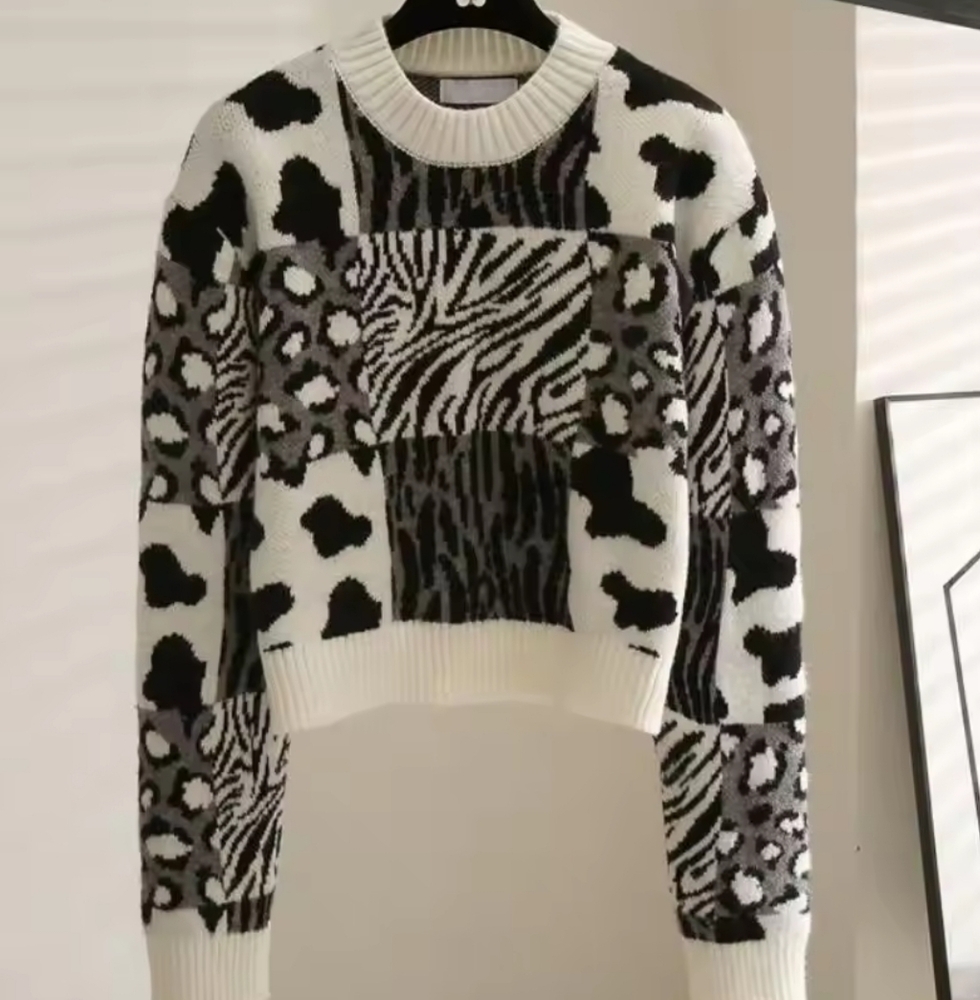 Pullovers Fashion Tops for Women Vintage Leopard Print Knit Sweaters - Picture 3 of 4